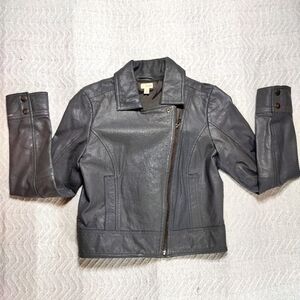 Frenchi Leather Motorcycle Jacket Women's Size S Cropped Gray Biker Moto Casual